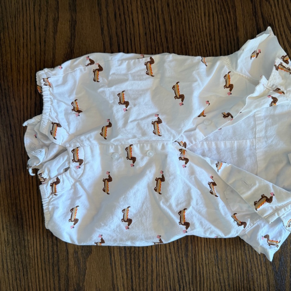 4th of July Janie and Jack White Romper with Brown Dachshund Print